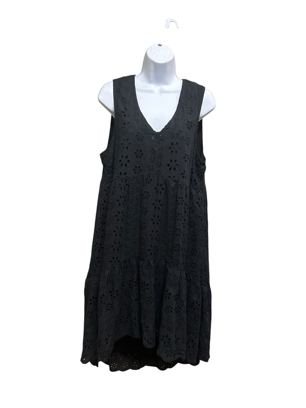 Apricot Black Eyelet High Low Hem Pullover Sundress Cotton Midi Dress Size 10